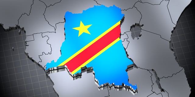 3D illustration of the DRC flag on the country