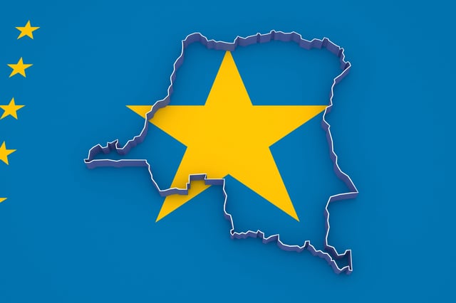 3D illustration of the flag of the DRC
