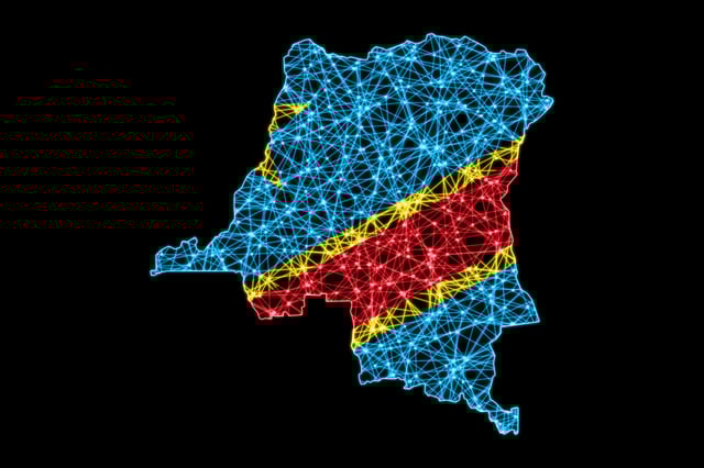 A 3D illustrated image of the country of DRC and its flag