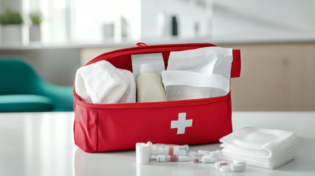 A Bright Red First Aid Kit Containing Essential Items