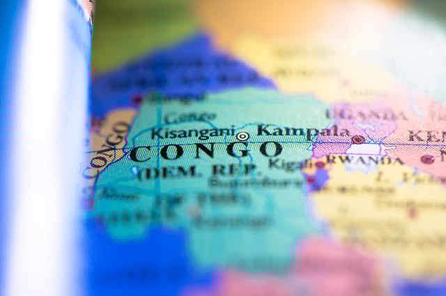 A Close-up image of Congo on a map