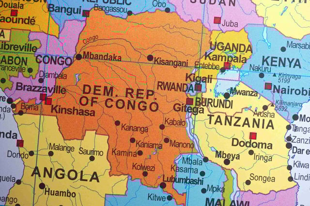 A Detailed illustration of a map showing the DRC and other countries