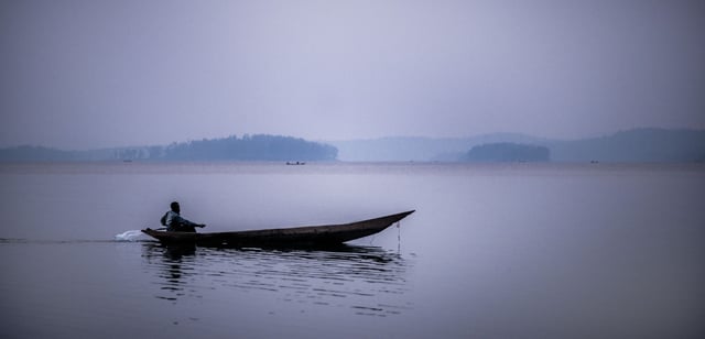 African Wooden Canoe On Lake Kivu