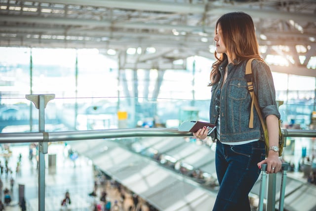 Beauty Female Tourists Holding Passport And Waiting For Flight To Take Off At Airport People