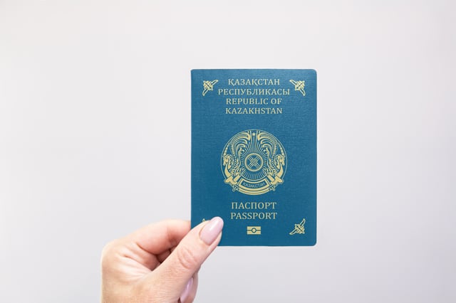 Close Up Of A Kazakhstan Held Passport In Hand