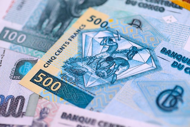 Congolese Francs through a close-up angle