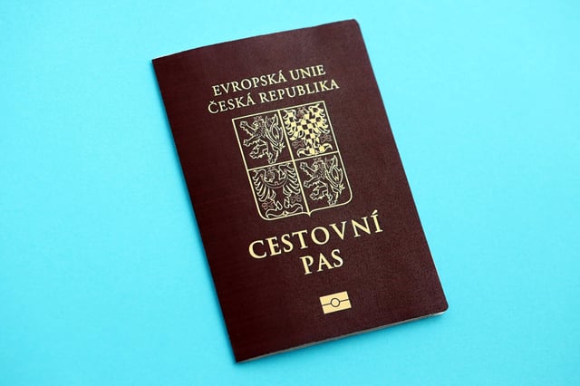 Czech passport on a blue background