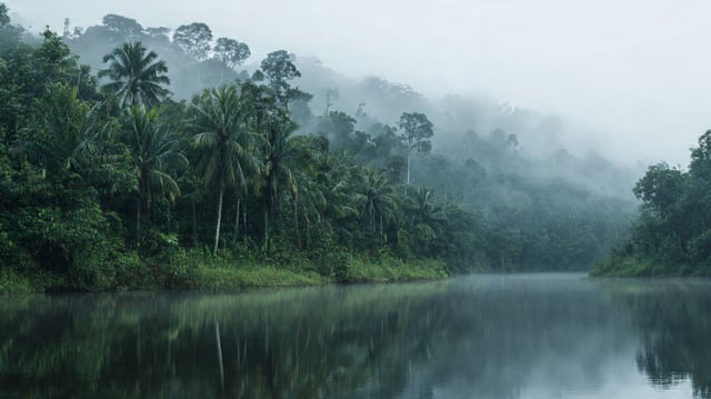 Fog Overlapping A River With Vegetation