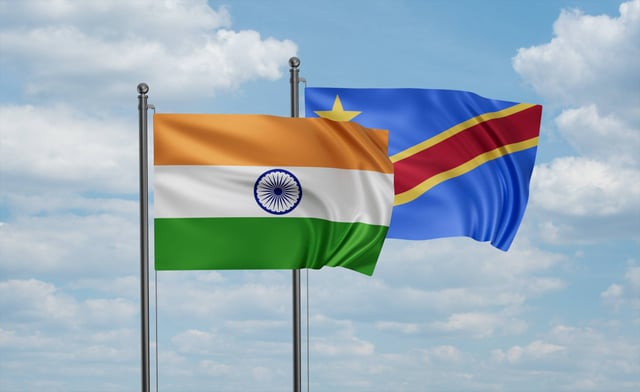 India and DRC flags waving