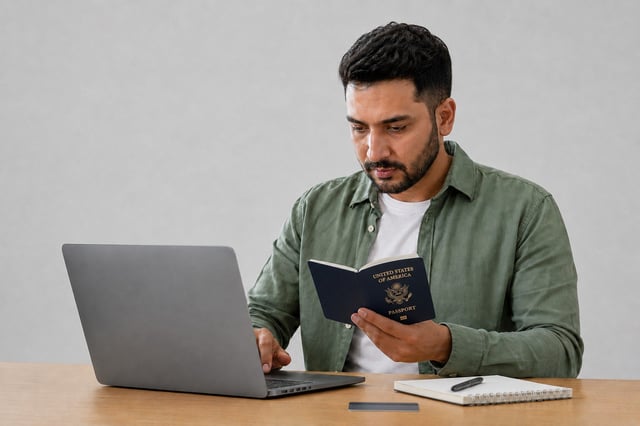 Man Entering Us Passport Details Online