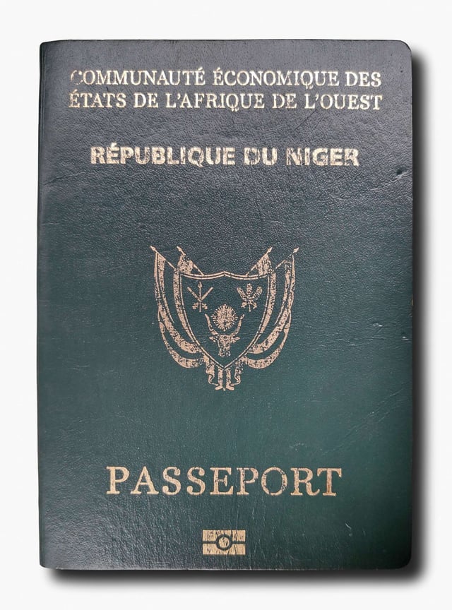 Passport of the country of Niger on a blank background