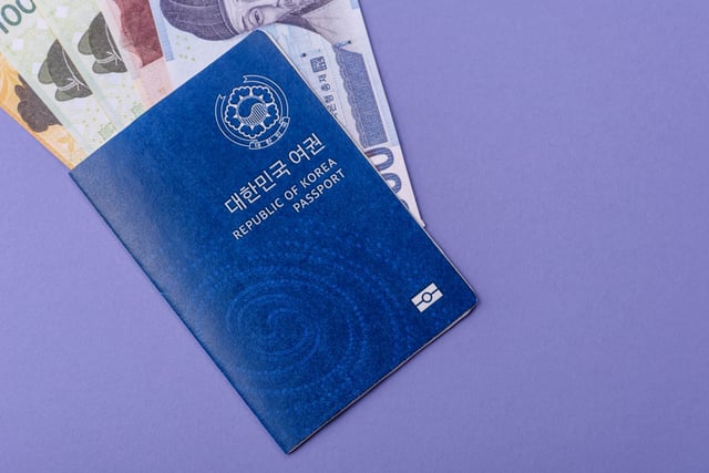 South Korean passport with Korean money