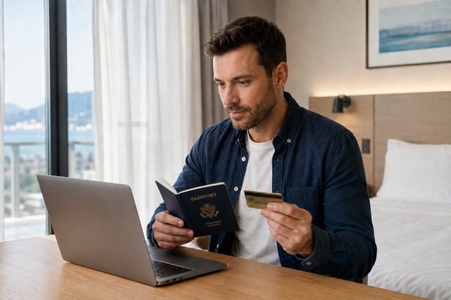 Traveller Holding A Credit Card And Us Passport