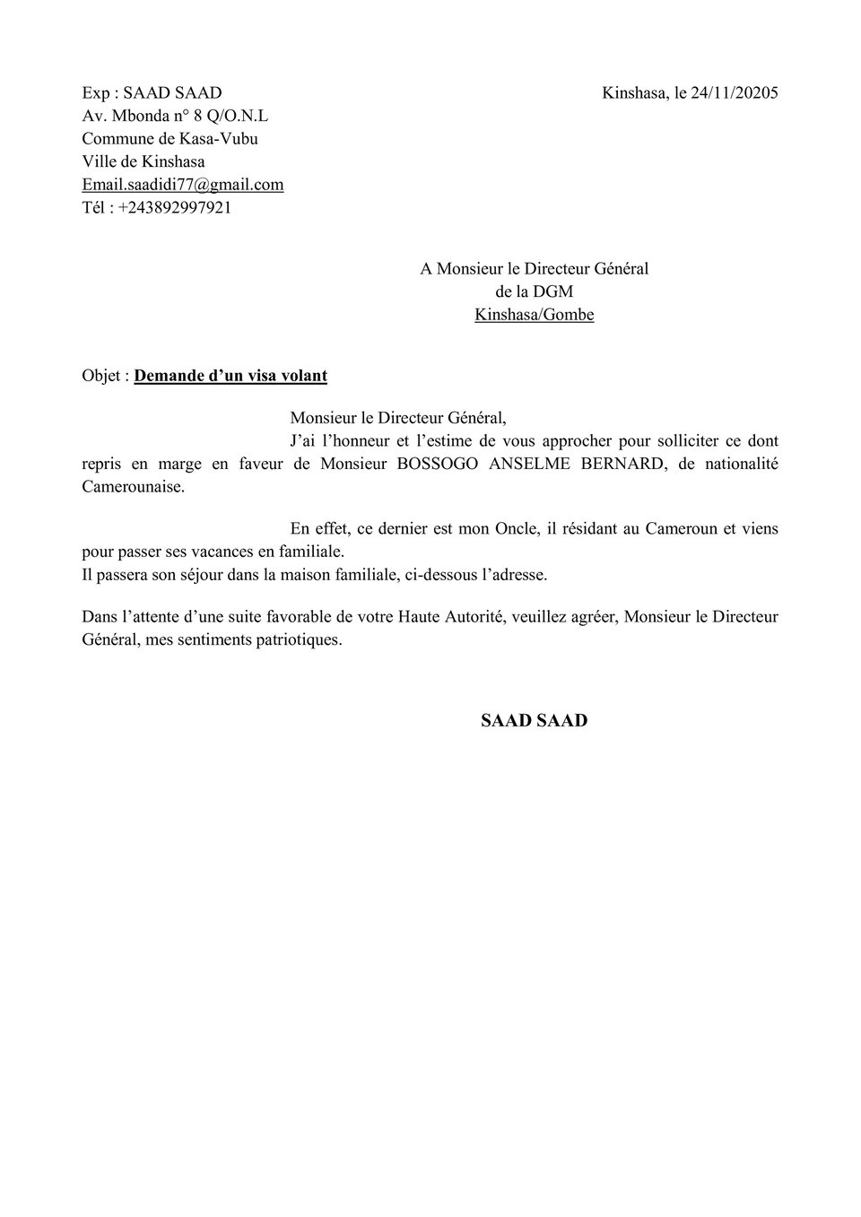 Application Letter From The Responsible Person